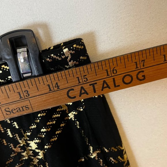 Laura Scott Skirt Black Gold Metallic Checkered A Line Pleated Pull On Womens - Picture 3 of 8